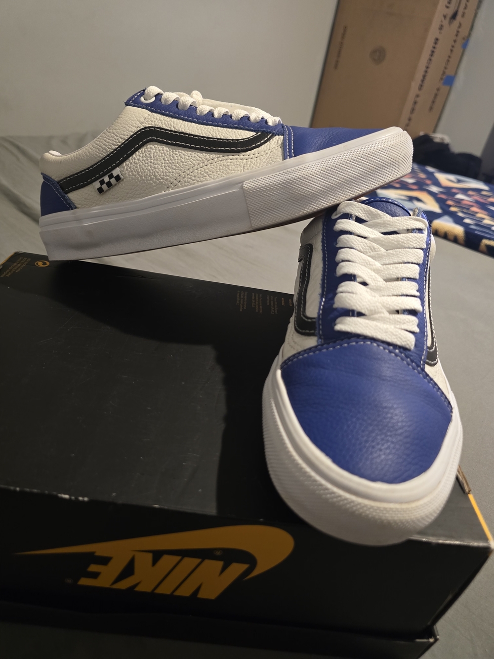 VANS Old Skool Sport Leather Sneaker Men's Size 8 Blue/ White VN0A5FCB86M LK NW